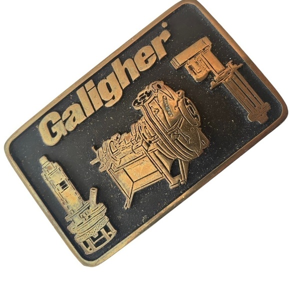 Vintage 90s Galigher Industrial Pumps Brass Belt Buckle - Picture 1 of 2